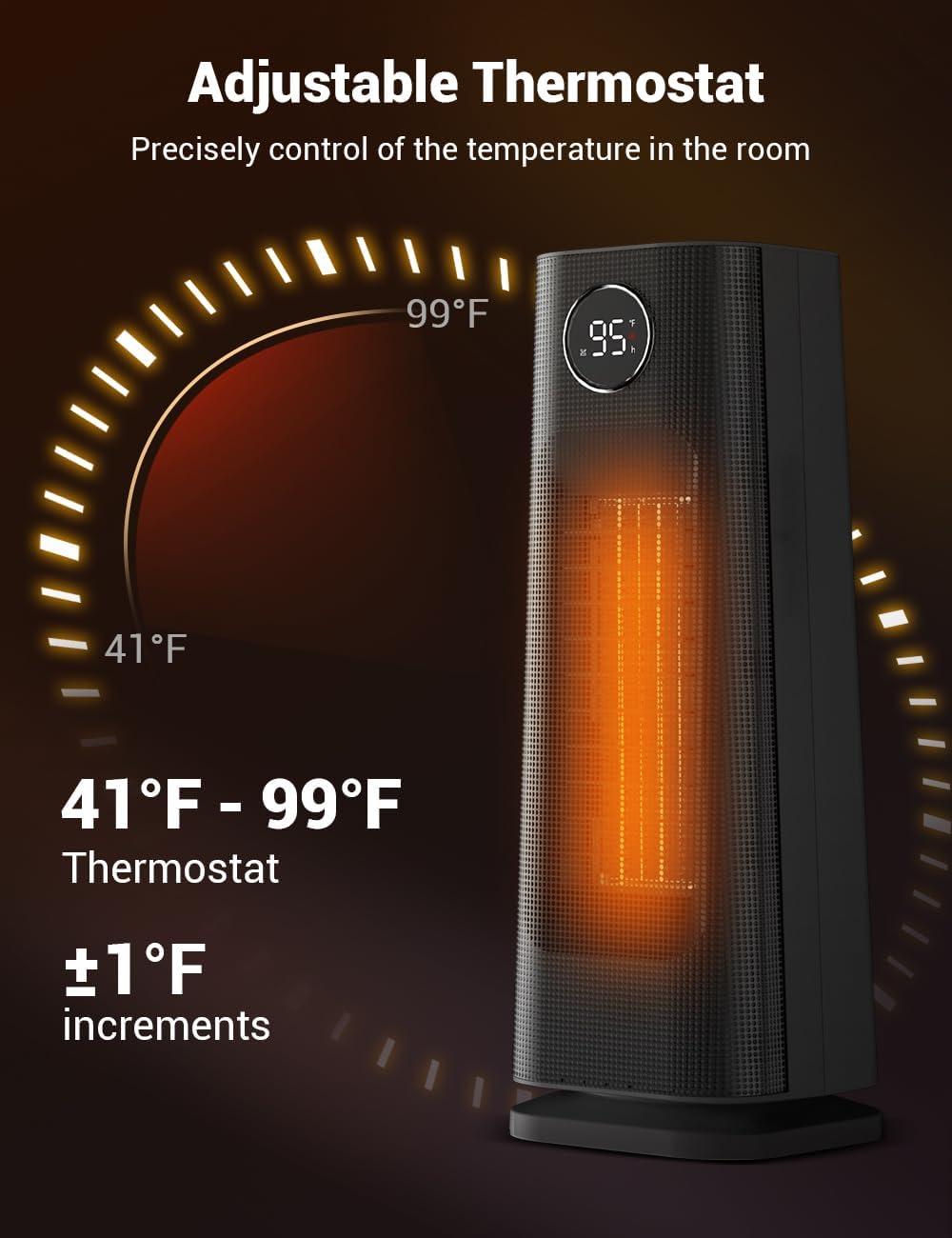 Wonderindoor Space Heater for Indoor Use, 1500W Fast Electric Portable Ceramic Heaters with Thermostat, 4 Modes, 24H Timer, 70°Oscillating Room Heater with Remote for Office Bedroom Use