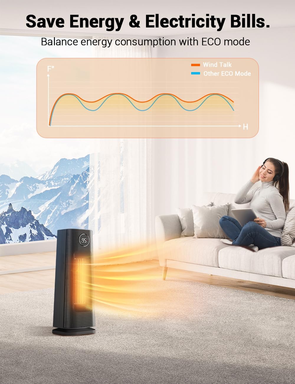 Wonderindoor Space Heater for Indoor Use, 1500W Fast Electric Portable Ceramic Heaters with Thermostat, 4 Modes, 24H Timer, 70°Oscillating Room Heater with Remote for Office Bedroom Use