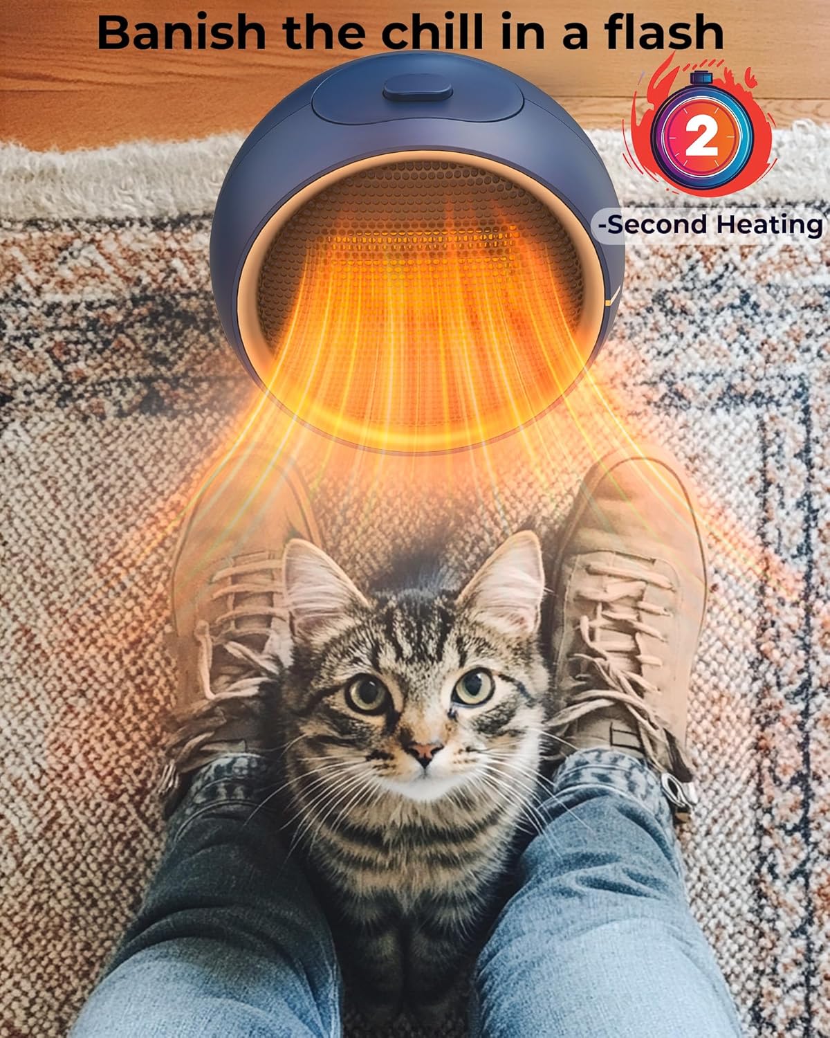 Wonderindoor Space Heater for Indoor Use, Portable Electric Heater with 2S Fast Heating & PTC Ceramic, Tip-Over/Overheat Protection, Ultra Quiet Mini Desk Heater for Bedroom, Bathroom, Home Office