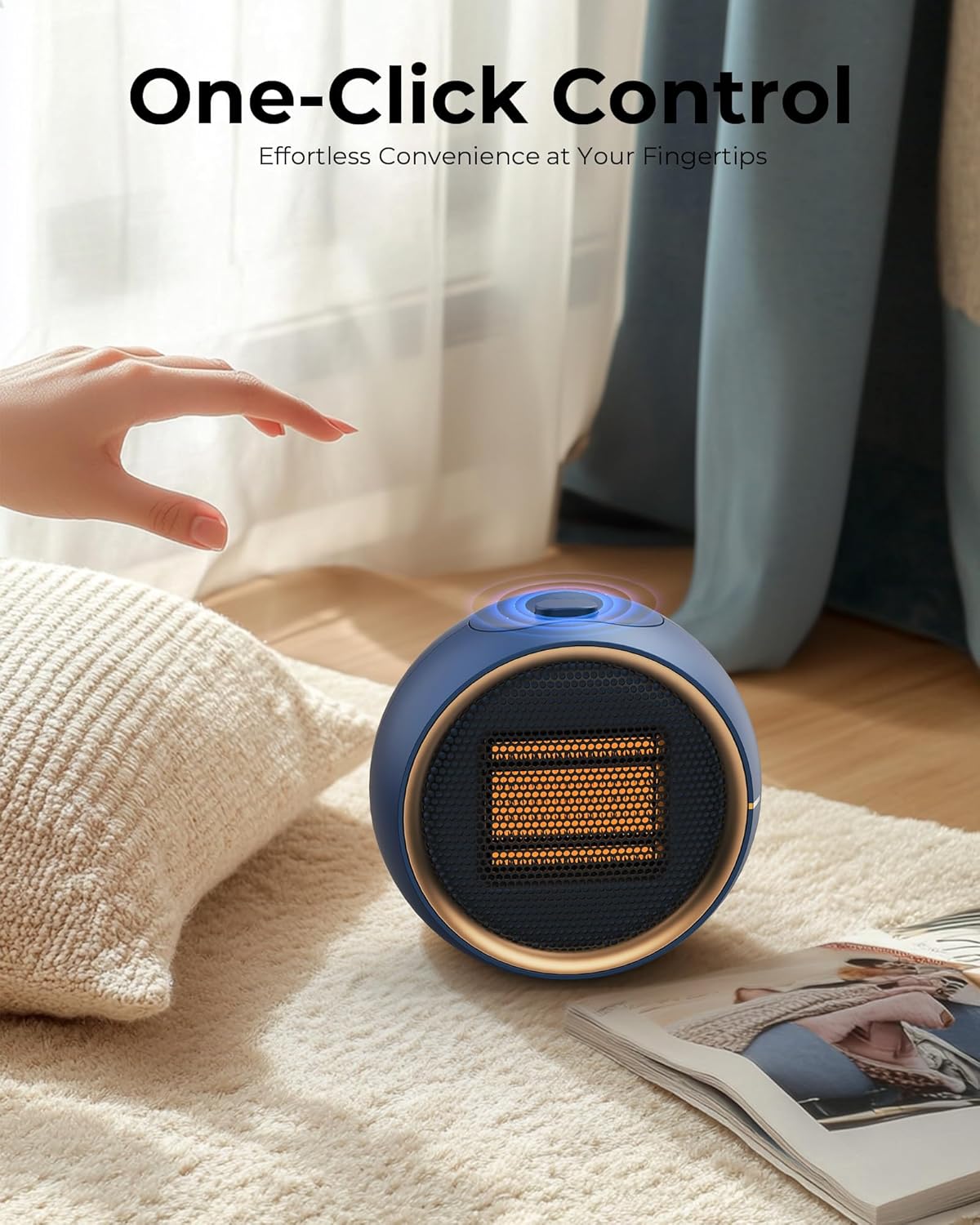 Wonderindoor Space Heater for Indoor Use, Portable Electric Heater with 2S Fast Heating & PTC Ceramic, Tip-Over/Overheat Protection, Ultra Quiet Mini Desk Heater for Bedroom, Bathroom, Home Office