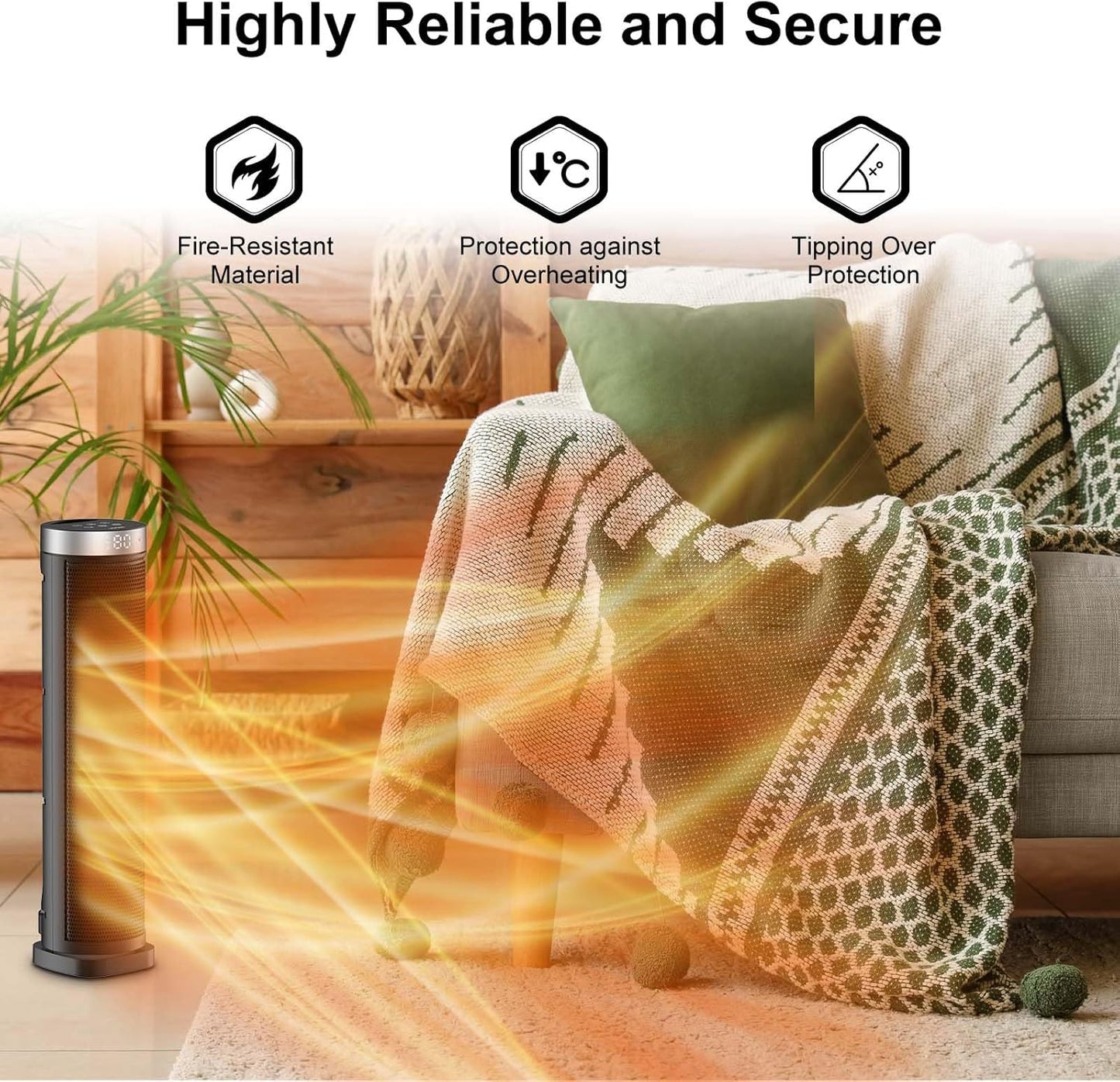 Wonderindoor Space Heater for Indoor Use with Remote - 70° Oscillating Tower Electric Heater, 24 Inchs, 12H Timer, 1500W Quiet PTC Ceramic Heating with Thermostat, Fast Safety Heat for Office, Home, Bedroom