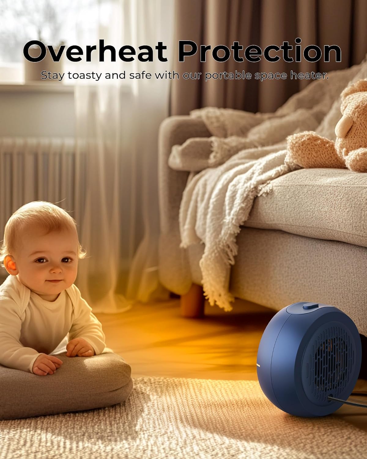 Wonderindoor Space Heater for Indoor Use, Portable Electric Heater with 2S Fast Heating & PTC Ceramic, Tip-Over/Overheat Protection, Ultra Quiet Mini Desk Heater for Bedroom, Bathroom, Home Office