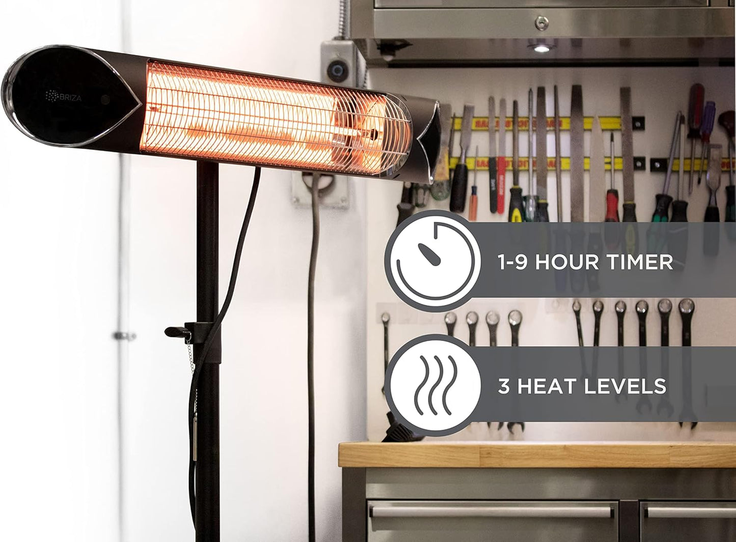 Wonderindoor Infrared Electric Patio Heater - Indoor/Outdoor Heater - Portable Wall/Garage Heater - 1500W - use with Stand - Mount to Ceiling/Wall)