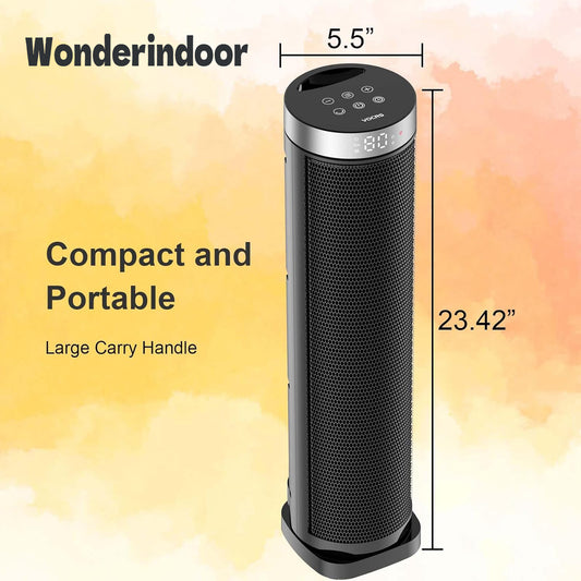 Wonderindoor Space Heater for Indoor Use with Remote - 70° Oscillating Tower Electric Heater, 24 Inchs, 12H Timer, 1500W Quiet PTC Ceramic Heating with Thermostat, Fast Safety Heat for Office, Home, Bedroom