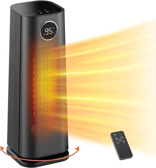 Wonderindoor Space Heater for Indoor Use, 1500W Fast Electric Portable Ceramic Heaters with Thermostat, 4 Modes, 24H Timer, 70°Oscillating Room Heater with Remote for Office Bedroom Use, 2023 Upgraded