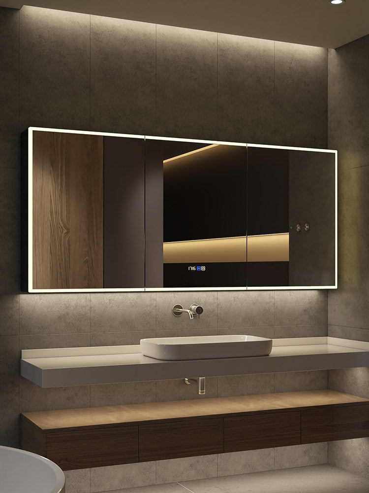 Vanture 59-Inch LED Medicine Cabinet with Demister, Clock & Adjustable Shelves